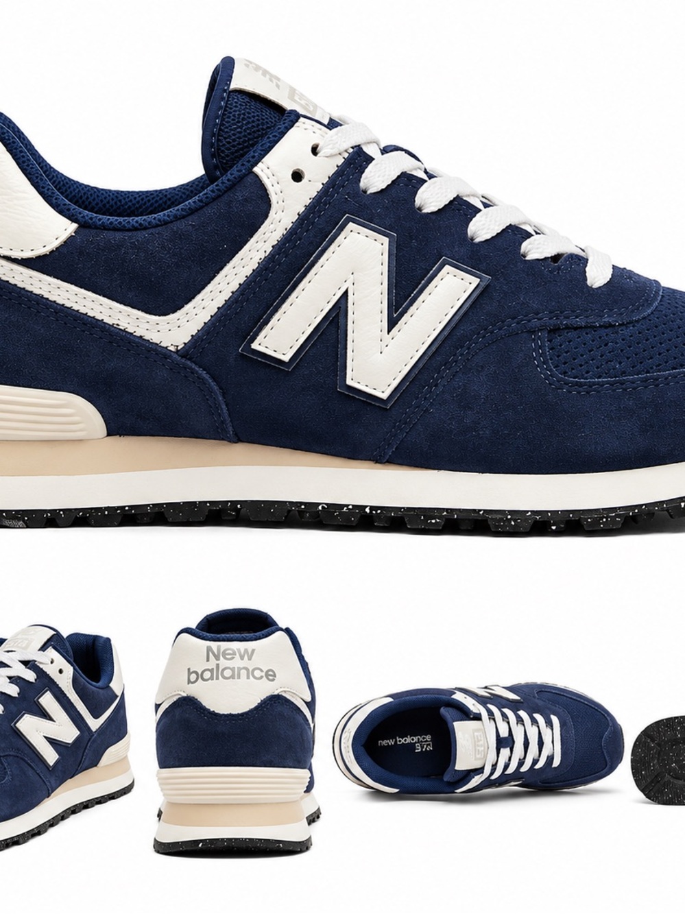 New Balance Navy Suede Sneakers with Cream and White Details